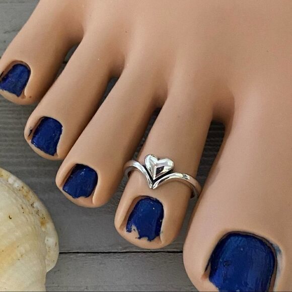 Sterling Silver Heart Toe Ring Midi Ring - Picture 2 of 4